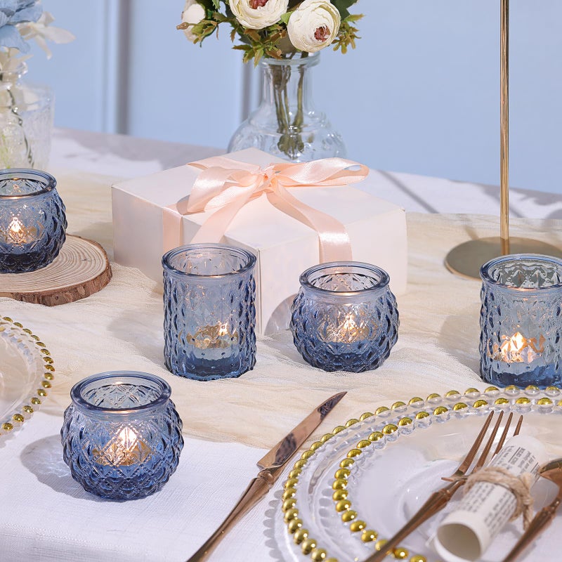 NITIME 12pcs Assorted Blue Votive Candle Holders  Tea Lights Candle Holder for Wedding Decor  Blue Candle Holders for Table Centerpiece  Bridal Shower  Baby Shower Decorations - Image 5